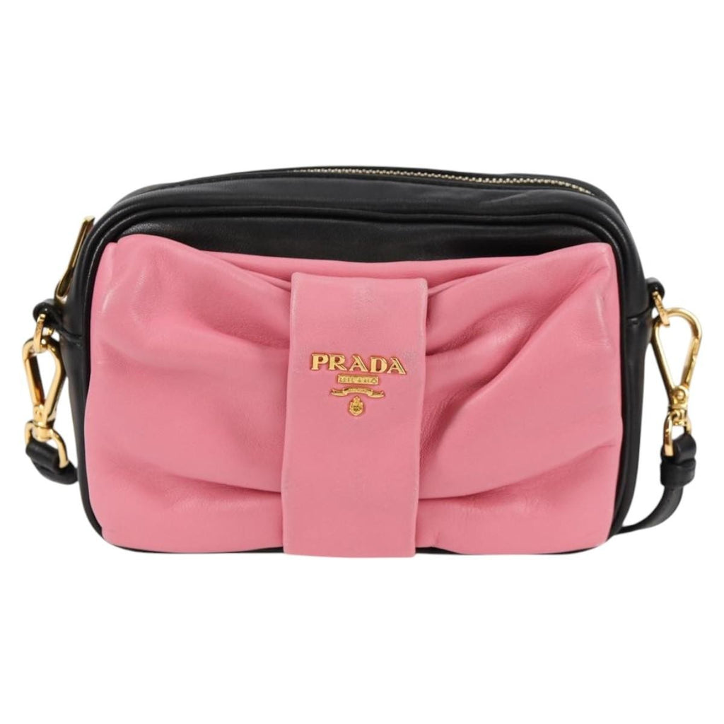Prada Bow Camera Crossbody Bag Nappa Leather Black Leather Shoulder Bag Bag (Pre-Owned)