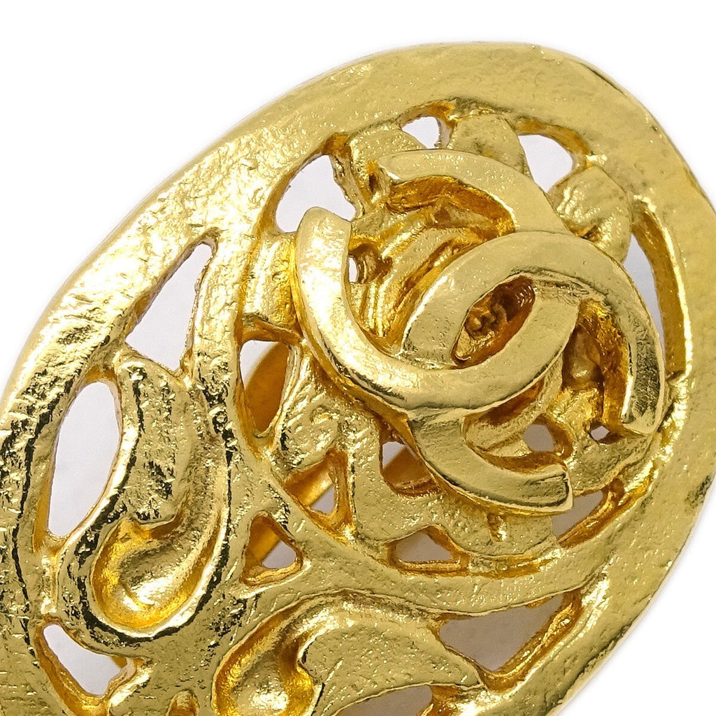 Chanel Cc Oval Tag Drop Hoop Earrings Metal Gold Gold_Plated Earrings Jewelry (Pre-Owned)