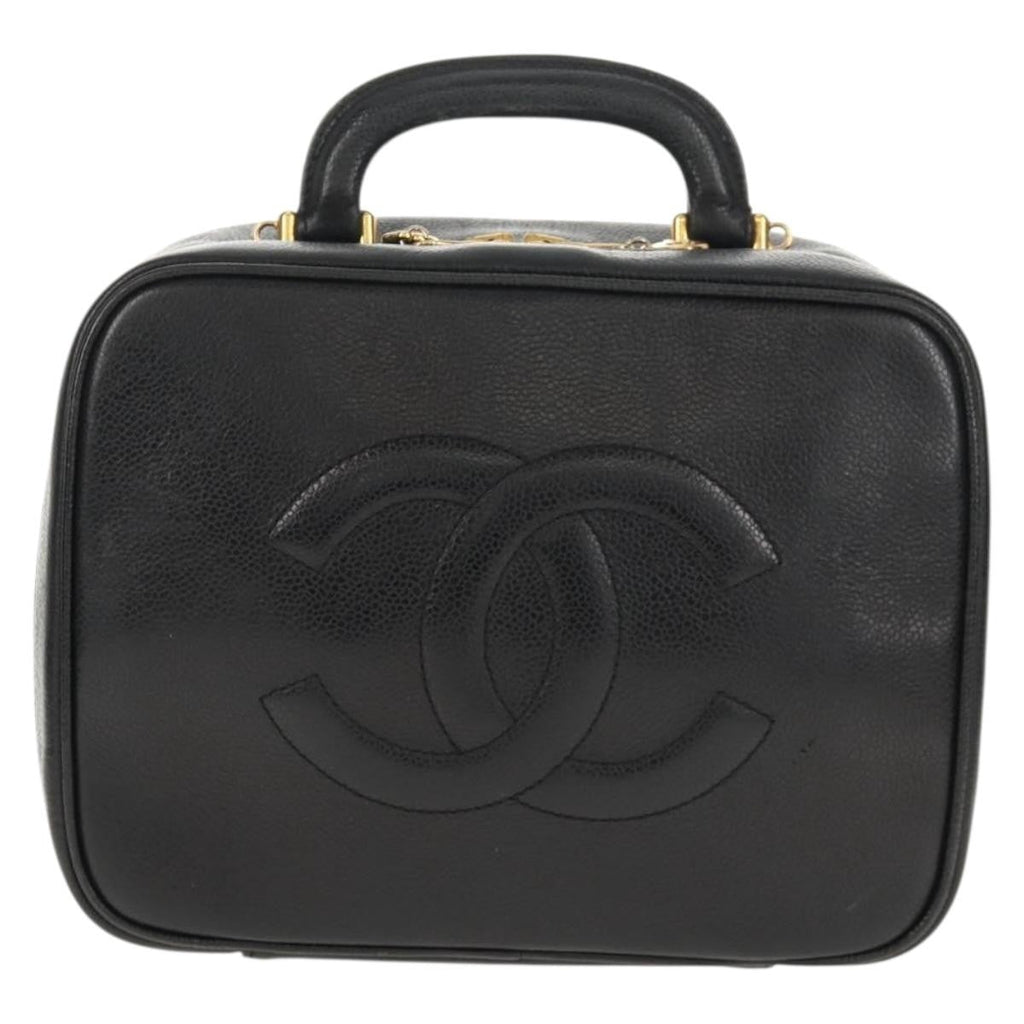 Chanel Vintage Timeless Zip Around Vanity Case Caviar Black Leather Clutche & Pouche Bag (Pre-Owned)