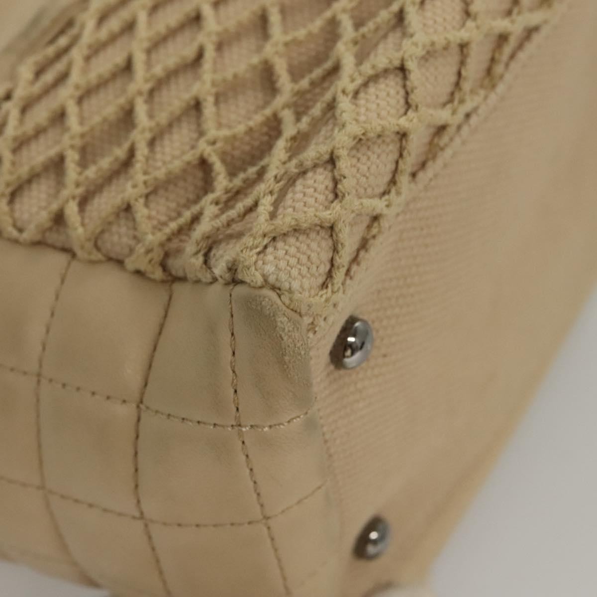 Chanel Vintage Chocolate Bar Tote Quilted Canvas Beige Canvas Handbag (Pre-Owned)