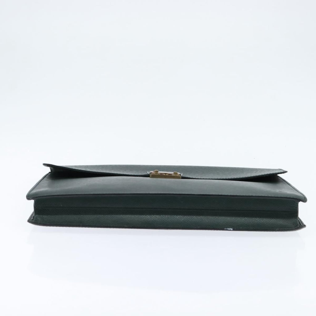 Louis Vuitton Serviette Kourad Briefcase Taiga Leather Green Leather Briefcase Bag (Pre-Owned)