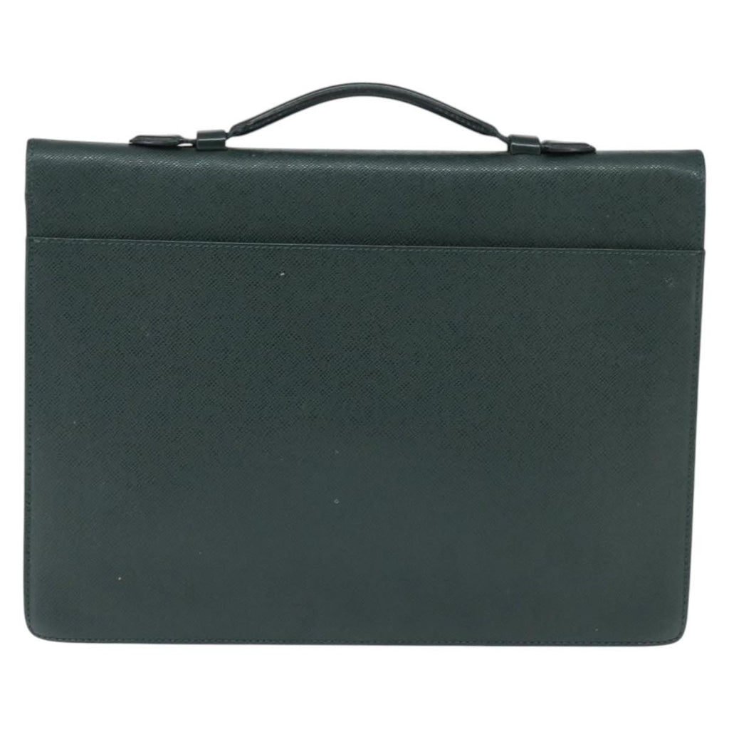 Louis Vuitton Serviette Kourad Briefcase Taiga Leather Green Leather Briefcase Bag (Pre-Owned)