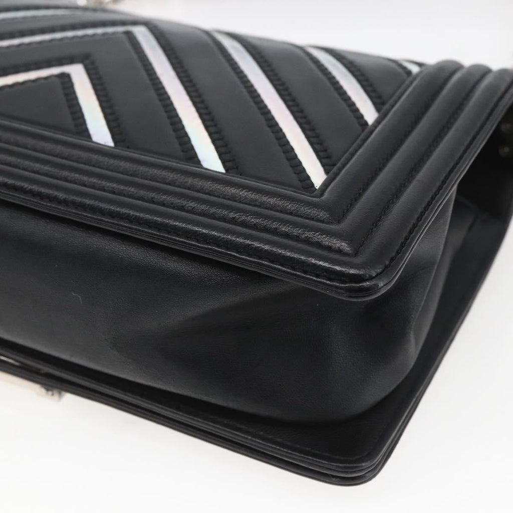 Chanel Boy Flap Bag Chevron Lambskin With Holographic Pvc Black Leather Shoulder Bag Bag (Pre-Owned)