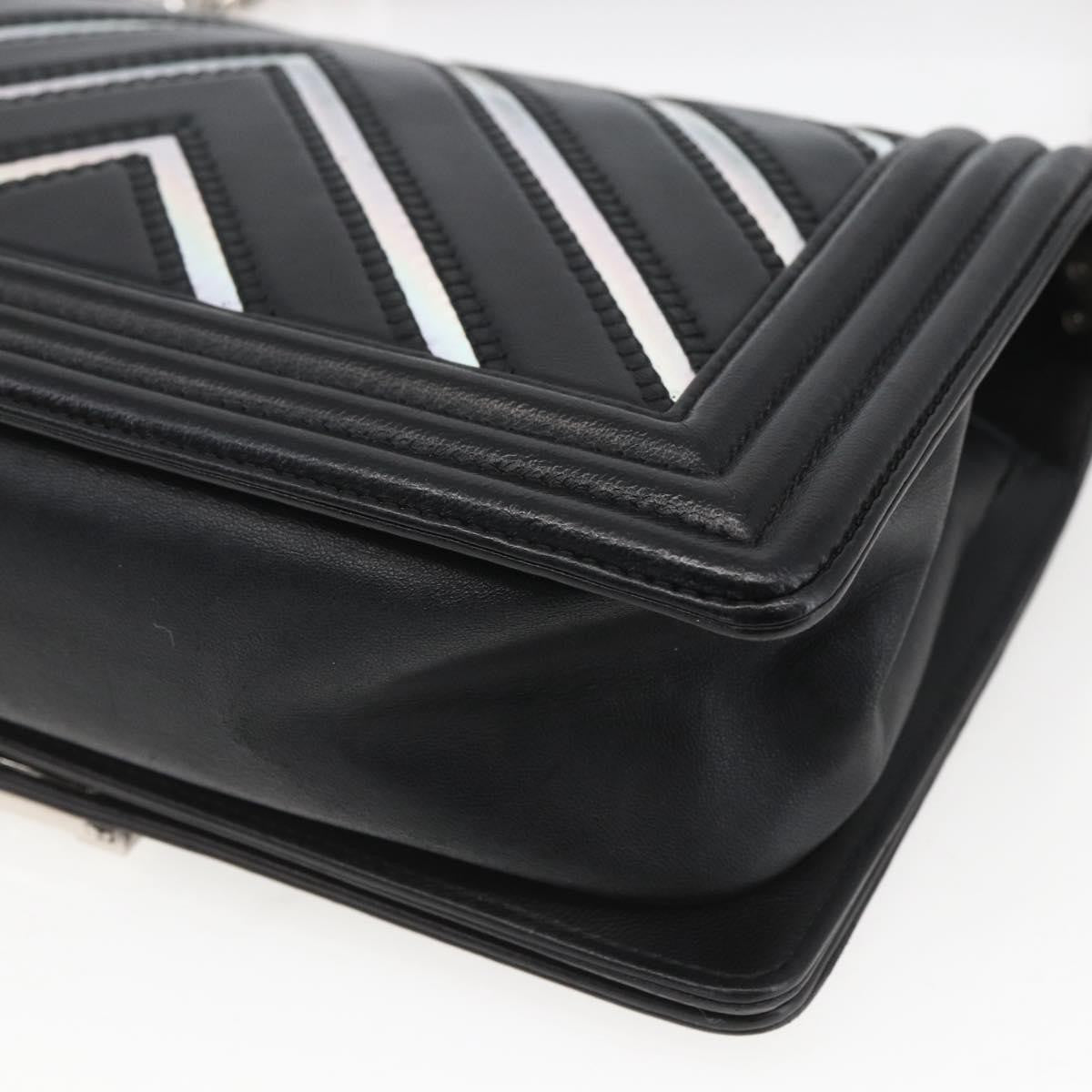 Chanel Boy Flap Bag Chevron Lambskin With Holographic Pvc Black Leather Shoulder Bag Bag (Pre-Owned)