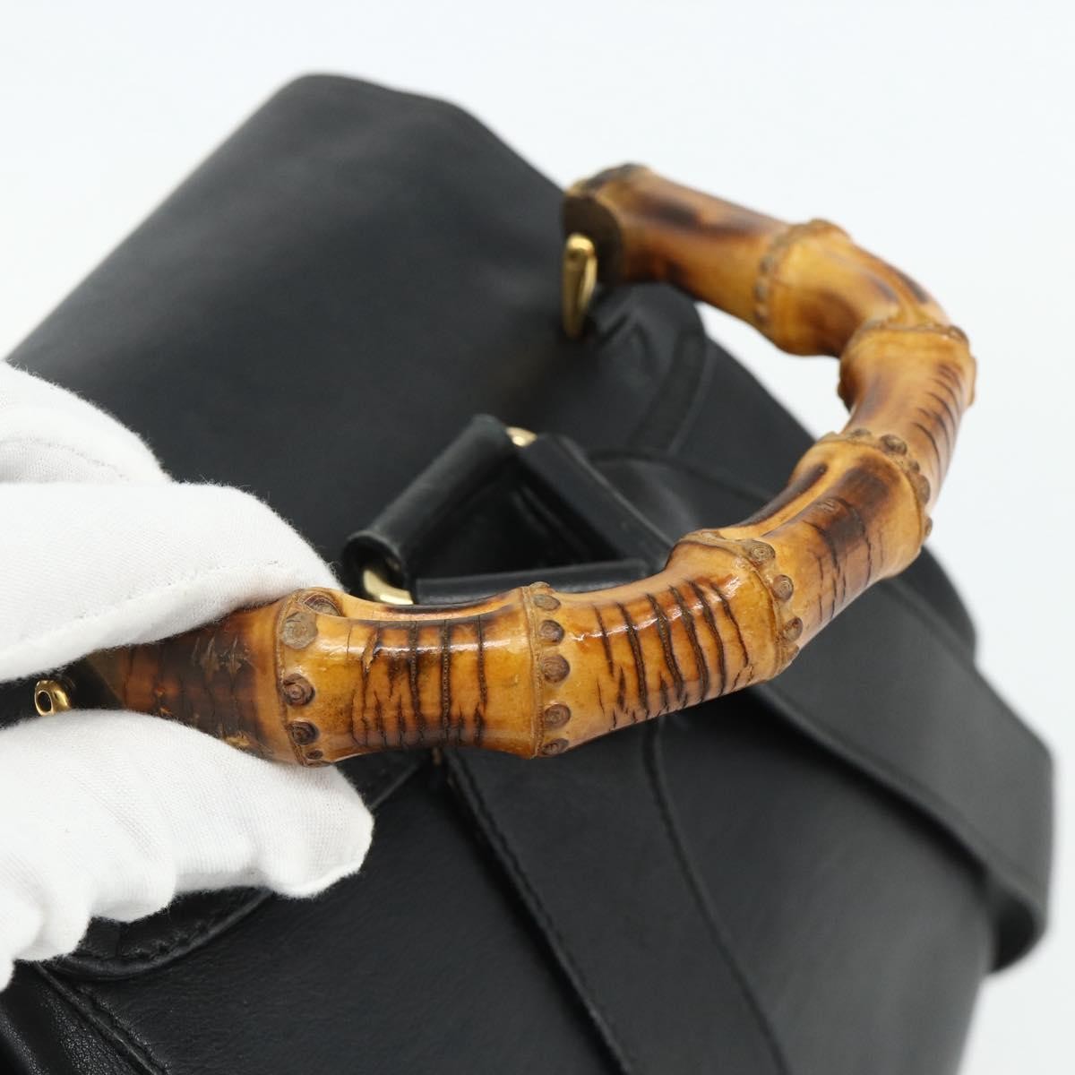 Gucci Vintage Bamboo Backpack Leather Black Leather Backpack Bag (Pre-Owned)