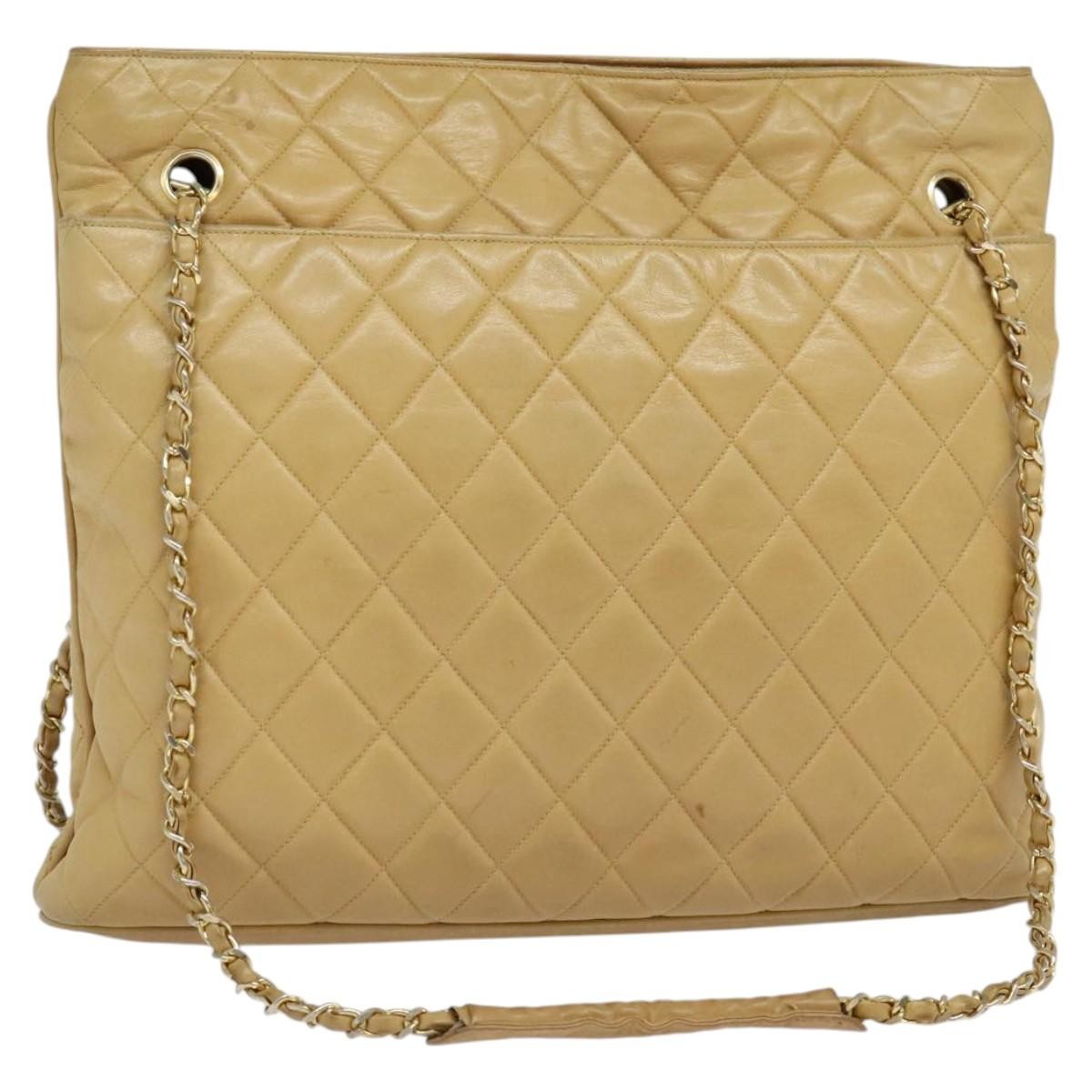 Chanel Vintage Shoulder Bag Leather Beige Leather Shoulder Bag Bag (Pre-Owned)