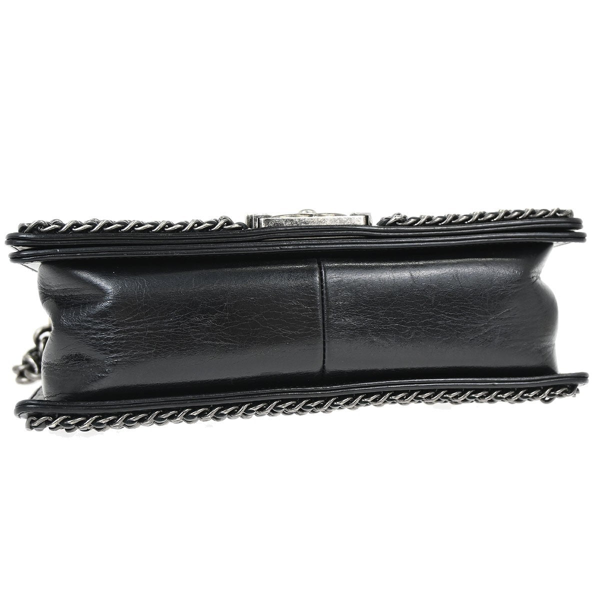 Chanel Boy Flap Bag Quilted Glazed Calfskin Black Leather Handbag (Pre-Owned)