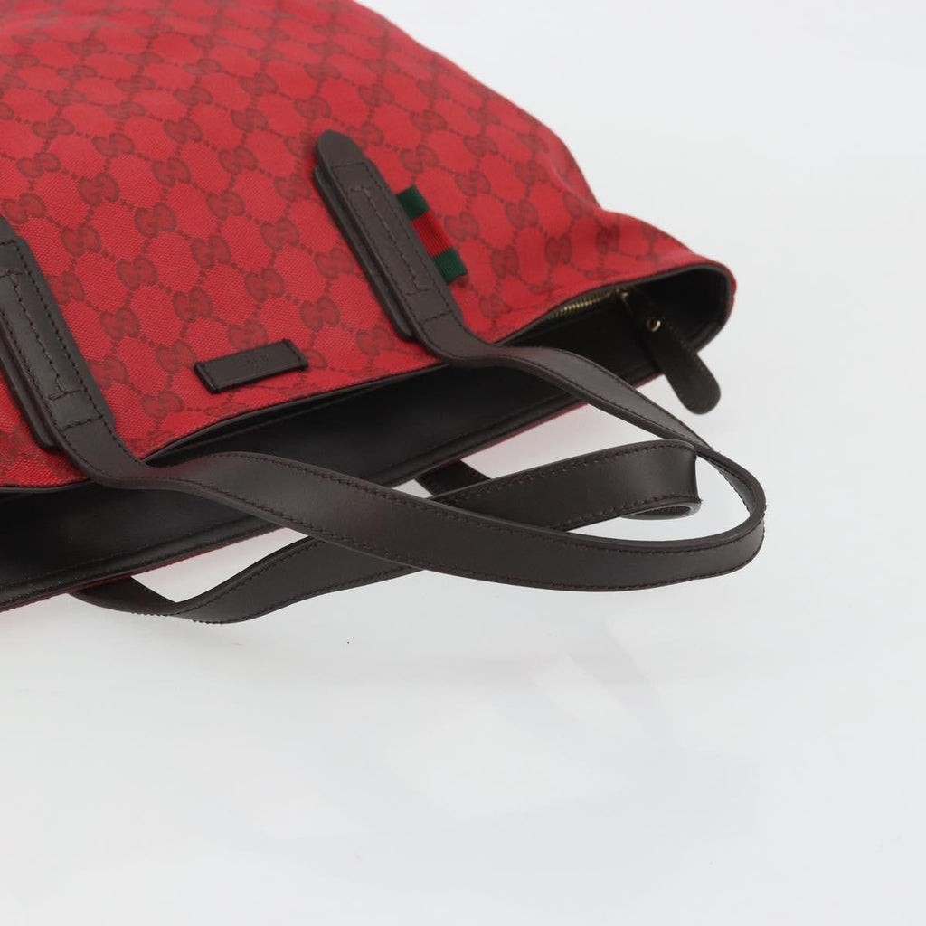 Gucci Original Zip Tote Gg Canvas With Leather Red Canvas Tote Bag Bag (Pre-Owned)