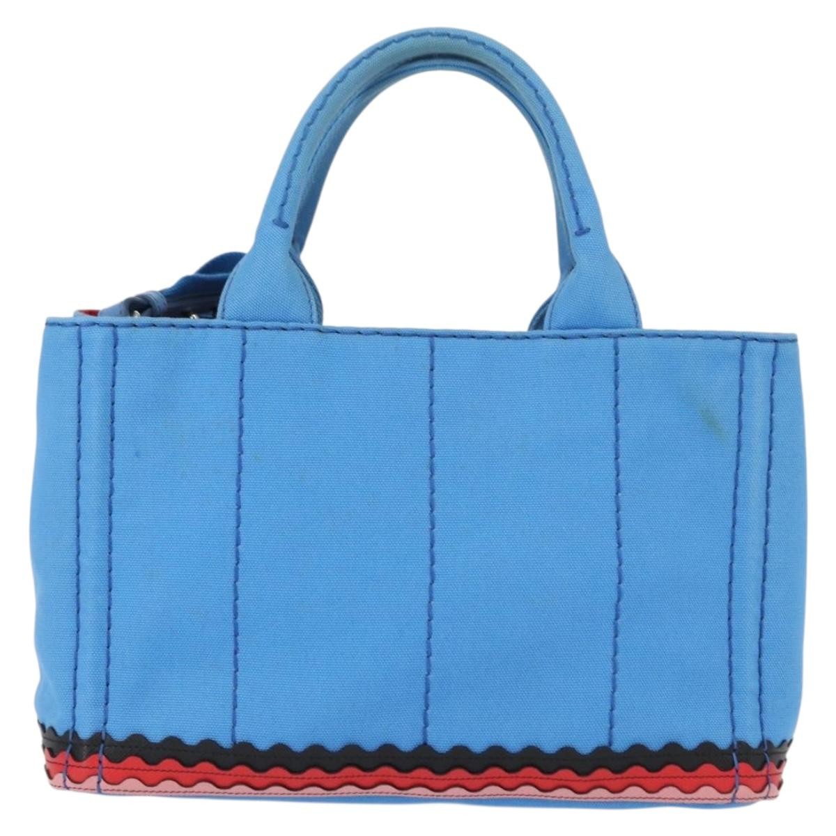 Prada Canapa Convertible Tote Canvas With Applique Blue Canvas Tote Bag Bag (Pre-Owned)
