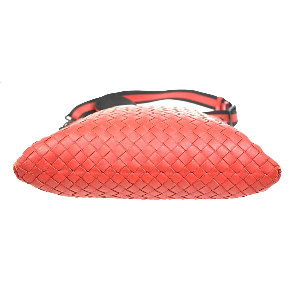 Bottega Veneta Flat Messenger Bag Intrecciato Nappa Red Leather Shoulder Bag Bag (Pre-Owned)