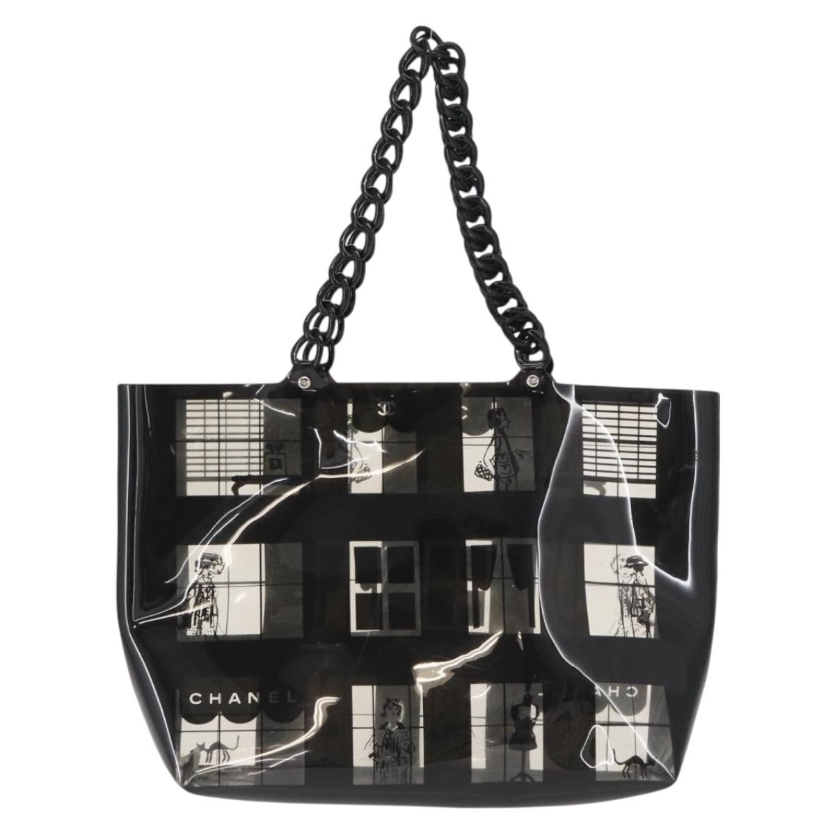 Chanel Coco Window Tote Printed Vinyl Black Plastic Tote Bag Bag (Pre-Owned)