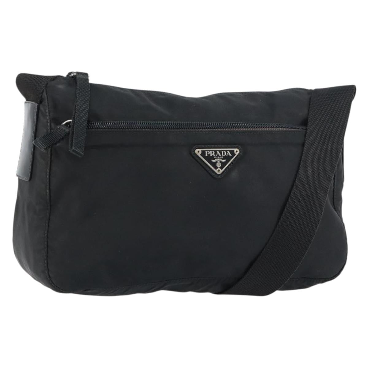 Prada Front Zip Messenger Bag Tessuto Black Nylon Shoulder Bag Bag (Pre-Owned)
