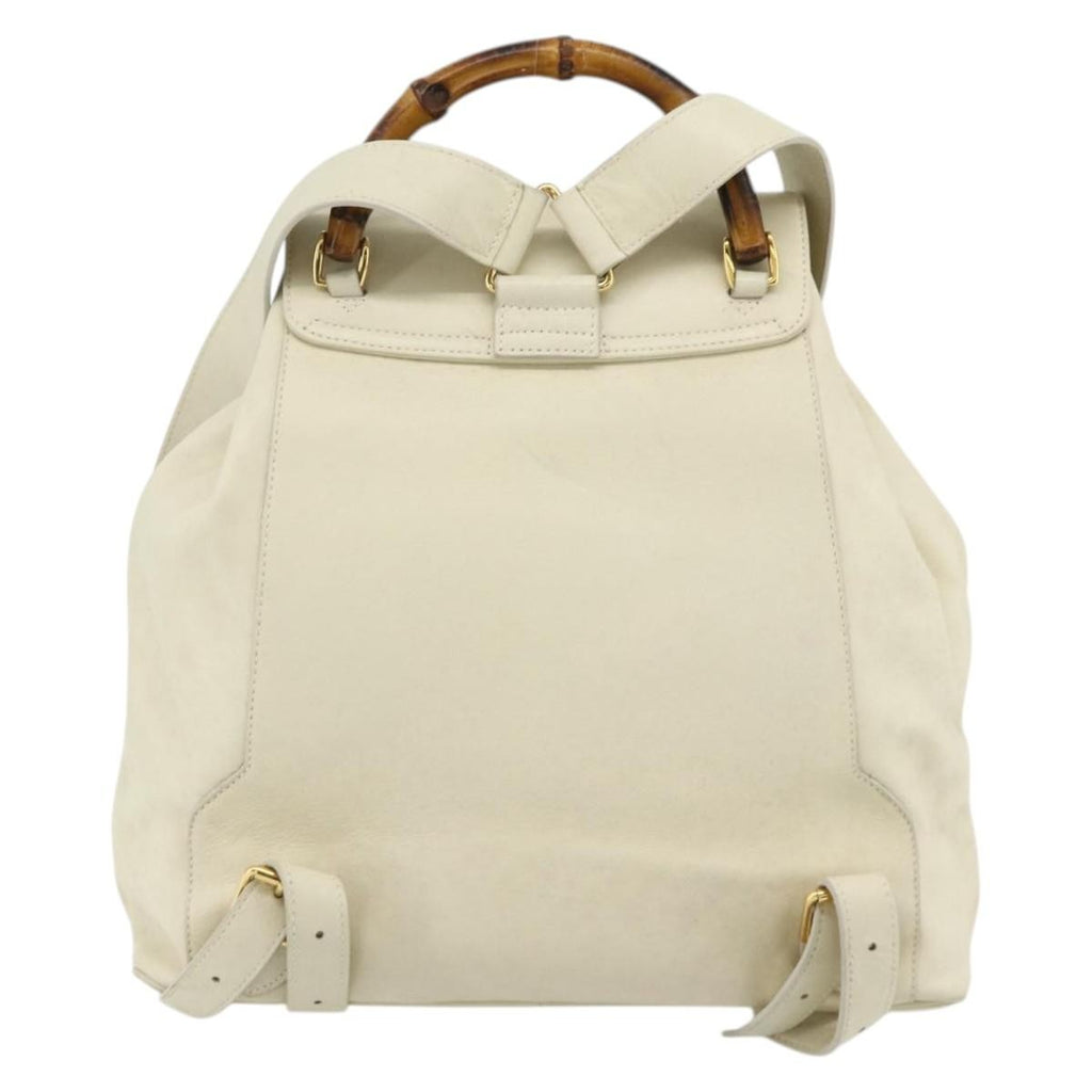 Gucci Vintage Bamboo Backpack Leather White Leather Backpack Bag (Pre-Owned)
