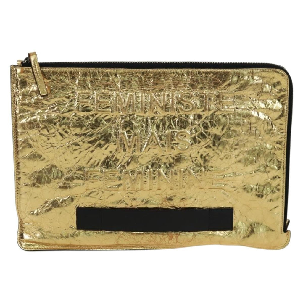 Chanel Feminine Pouch Crinkled Leather Gold Leather Clutche & Pouche Bag (Pre-Owned)