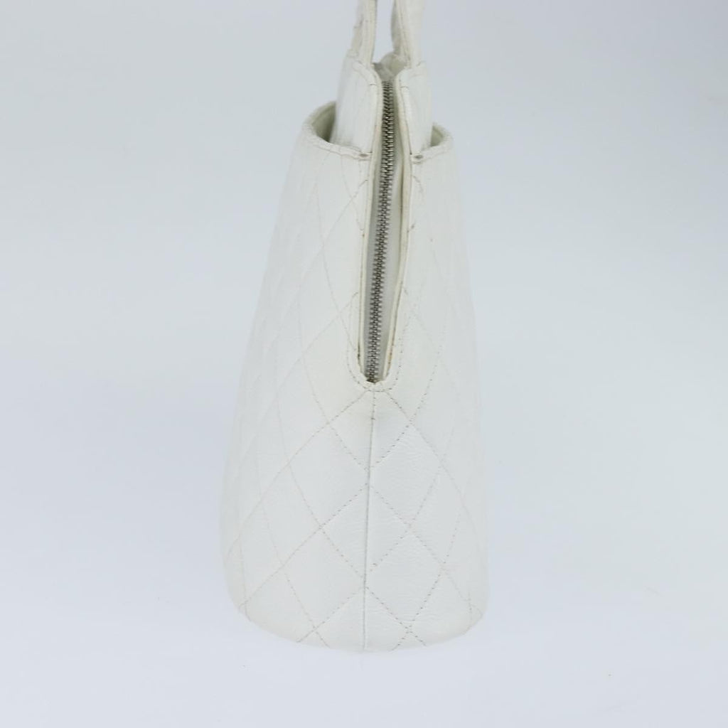 Chanel Vintage Cc Zip Around Bowler Bag Quilted Caviar White Leather Tote Bag Bag (Pre-Owned)