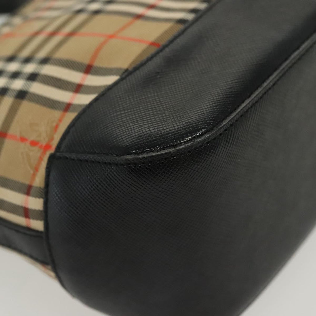 Burberry Nova Handbag Check Pattern Beige Canvas Bag (Pre-Owned)