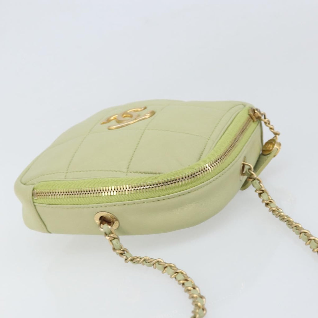 Chanel Diamond Chain Crossbody Bag Quilted Lambskin Green Leather Shoulder Bag Bag (Pre-Owned)