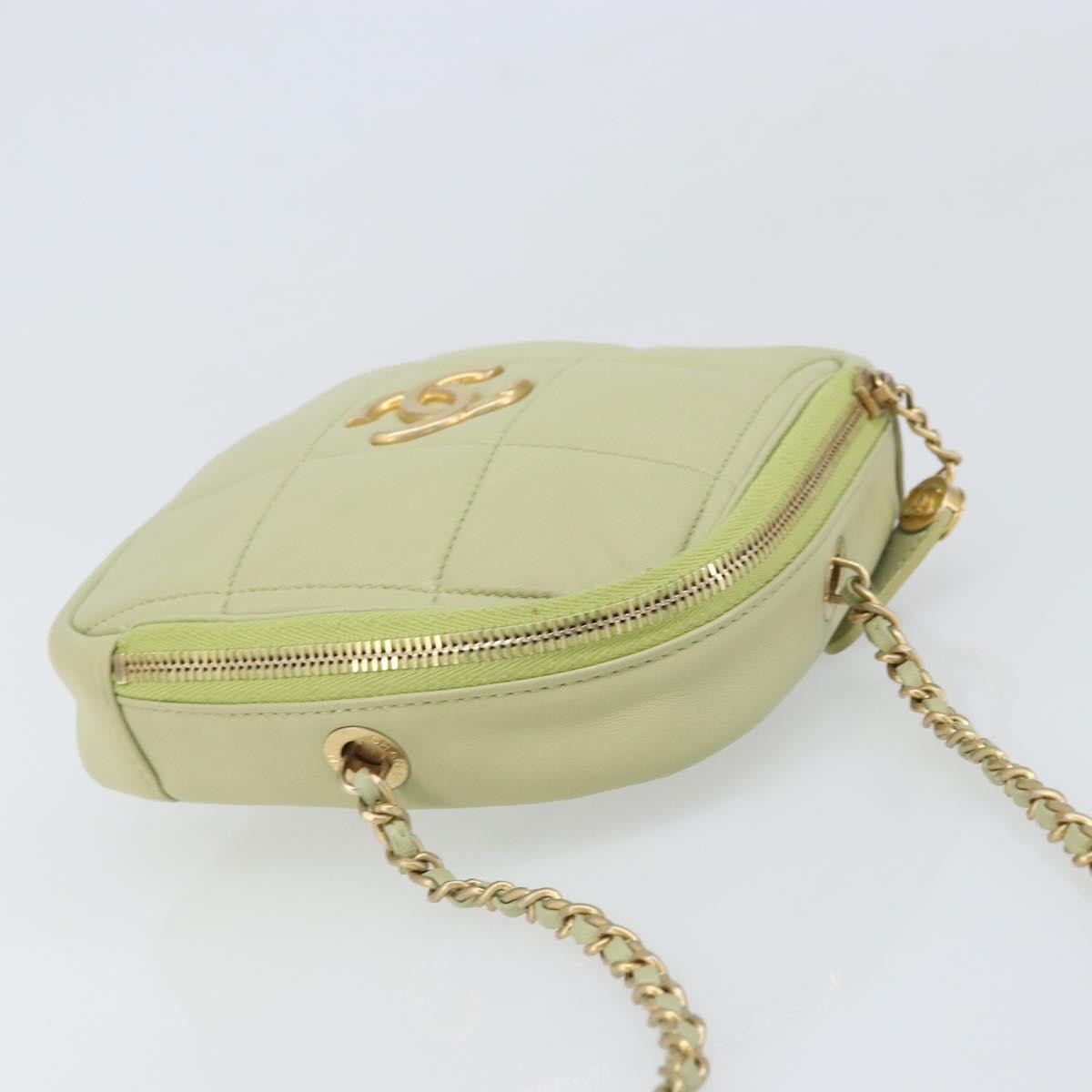 Chanel Diamond Chain Crossbody Bag Quilted Lambskin Green Leather Shoulder Bag Bag (Pre-Owned)