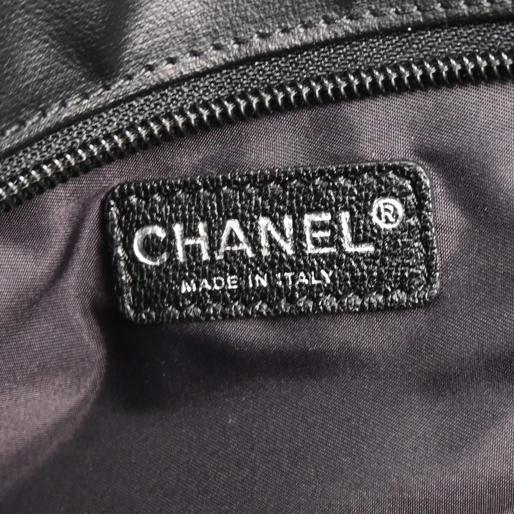 Chanel Biarritz Tote Quilted Coated Canvas Black Leather Tote Bag Bag (Pre-Owned)