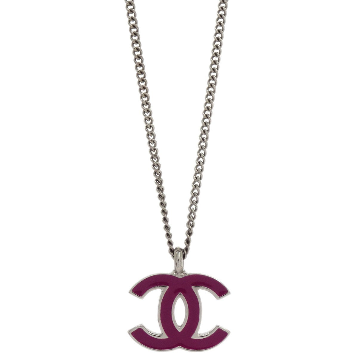 Chanel Cc Logo Pendant Necklace Metal Silver Silver_Plated Jewelry (Pre-Owned)