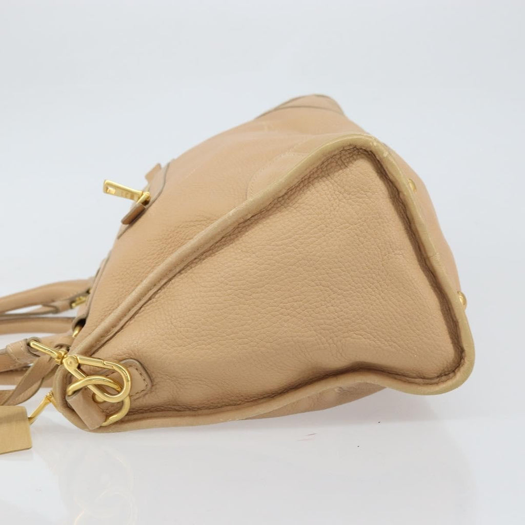 Prada Front Zip Convertible Satchel Cervo Leather Beige Leather Handbag (Pre-Owned)
