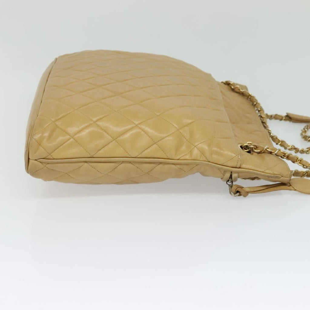 Chanel Vintage Shoulder Bag Leather Beige Leather Shoulder Bag Bag (Pre-Owned)