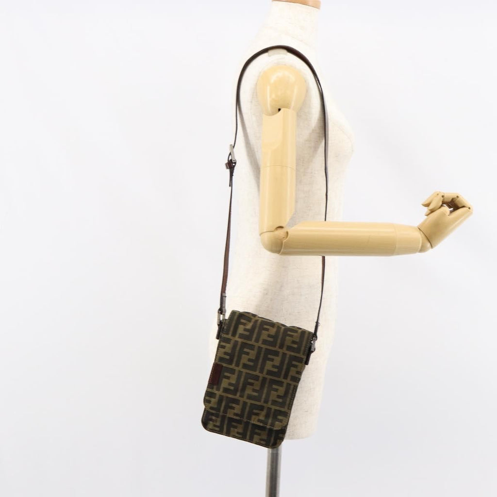 Fendi Flat Messenger Bag Zucca Canvas Brown Canvas Shoulder Bag Bag (Pre-Owned)