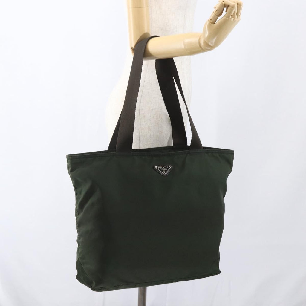 Prada Vintage Zip Tote Tessuto Khaki Nylon Tote Bag Bag (Pre-Owned)