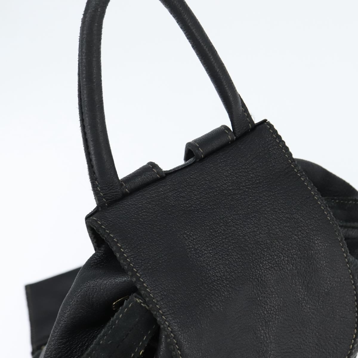 Fendi Logo Flap Drawstring Backpack Leather Black Leather Backpack Bag (Pre-Owned)