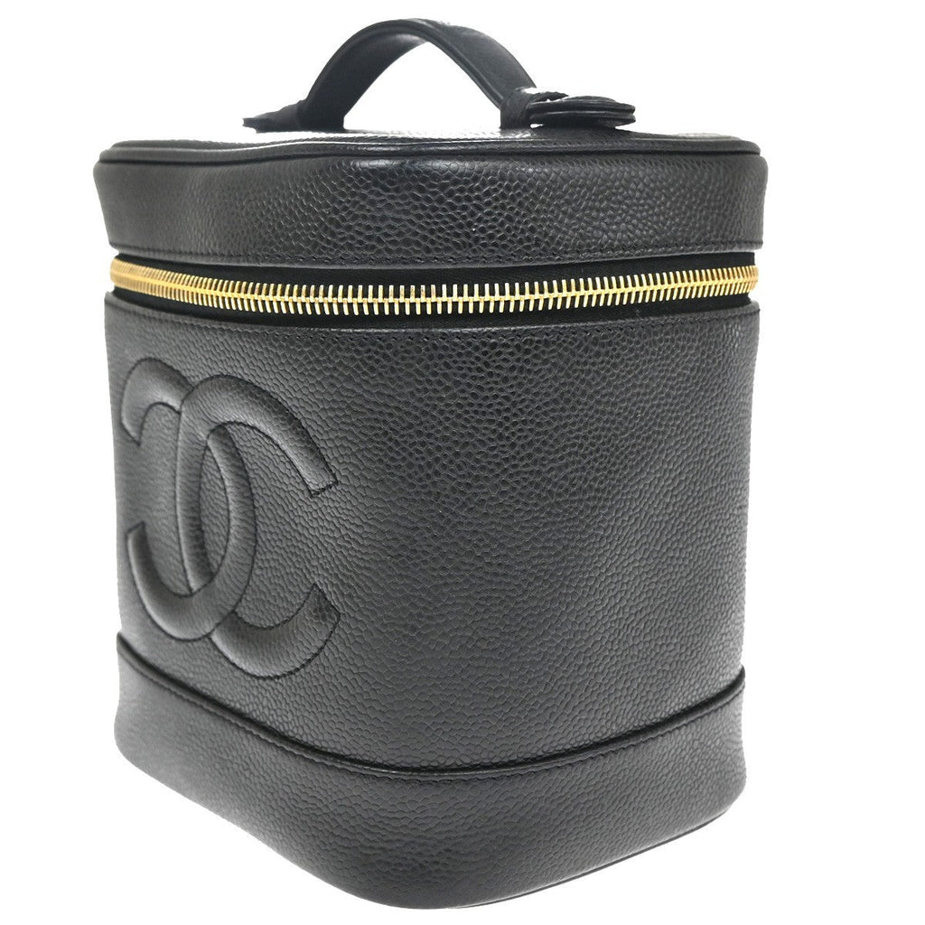 Chanel Vintage Timeless Cosmetic Case Caviar Black Leather Handbag (Pre-Owned)