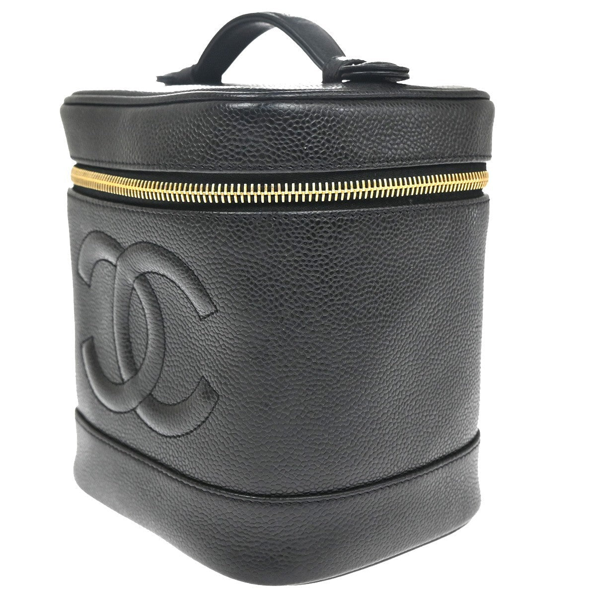 Chanel Vintage Timeless Cosmetic Case Caviar Black Leather Handbag (Pre-Owned)