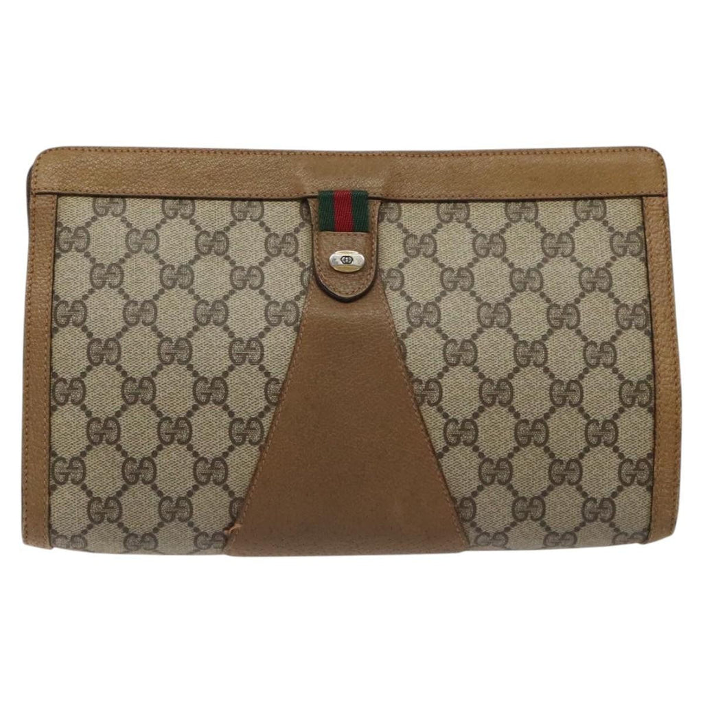 Gucci Sherry Line Pouch Canvas Beige Canvas Clutche & Pouche Bag (Pre-Owned)