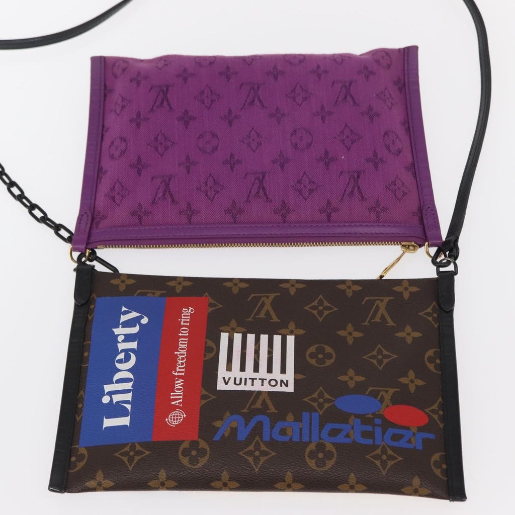 Louis Vuitton Double Flat Messenger Bag Limited Edition Logo Story Monogram Canvas And Denim Multicolour Canvas Shoulder Bag Bag (Pre-Owned)