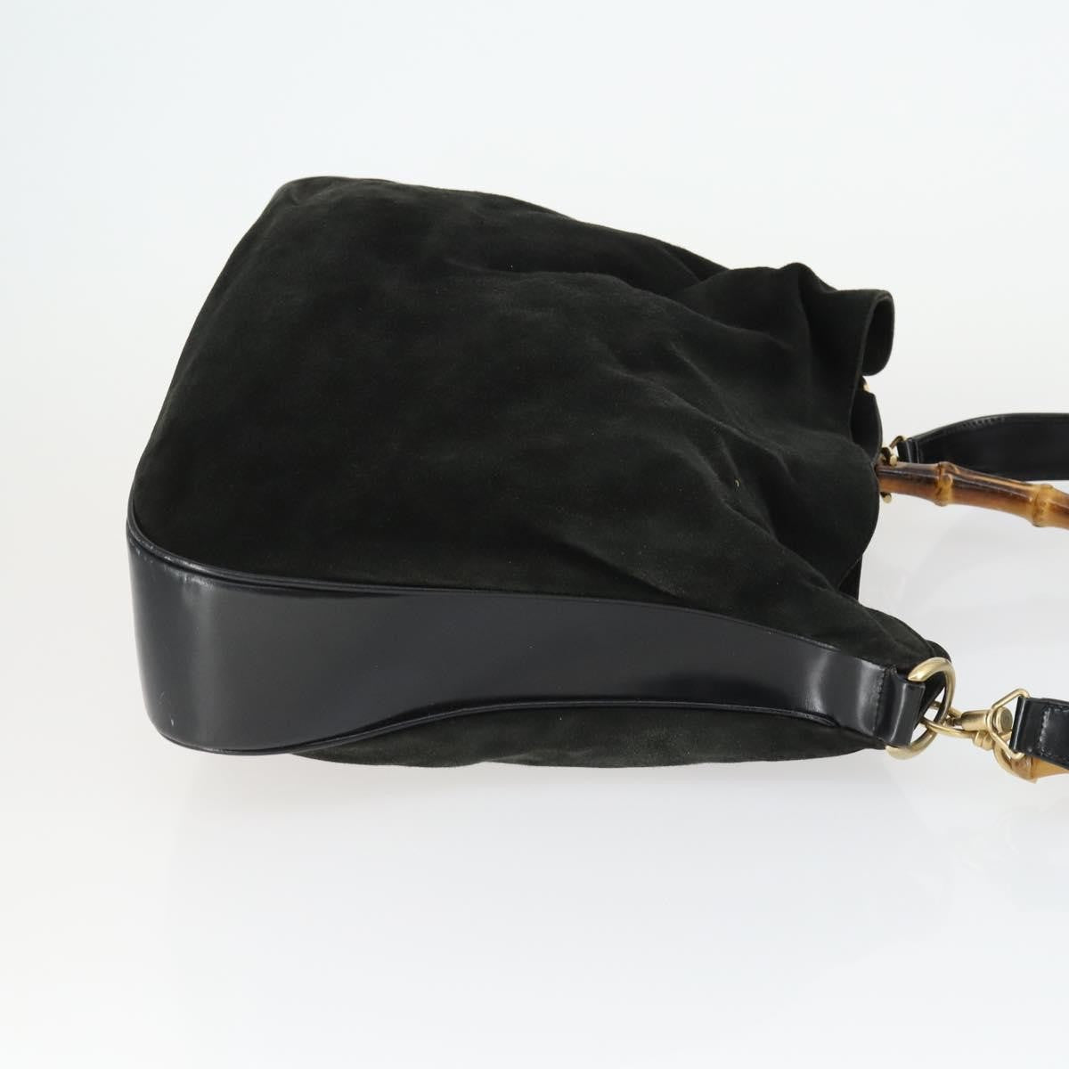 Gucci Vintage Bamboo Hobo Suede Black Suede Handbag (Pre-Owned)