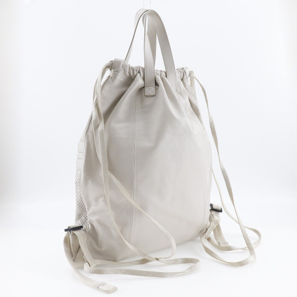 Bottega Veneta Drawstring Backpack Perforated Leather Beige Calfskin Backpack Bag (Pre-Owned)