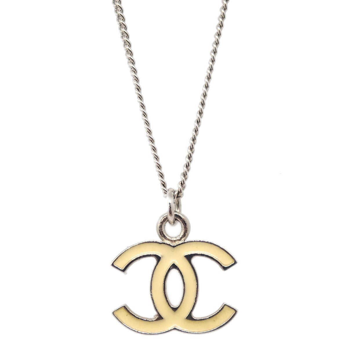 Chanel Cc Logo Pendant Necklace Metal Silver Silver_Plated Necklace Jewelry (Pre-Owned)