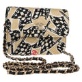 Chanel Flap Card Holder On Chain Quilted Printed Canvas Beige Nylon Shoulder Bag Bag (Pre-Owned)