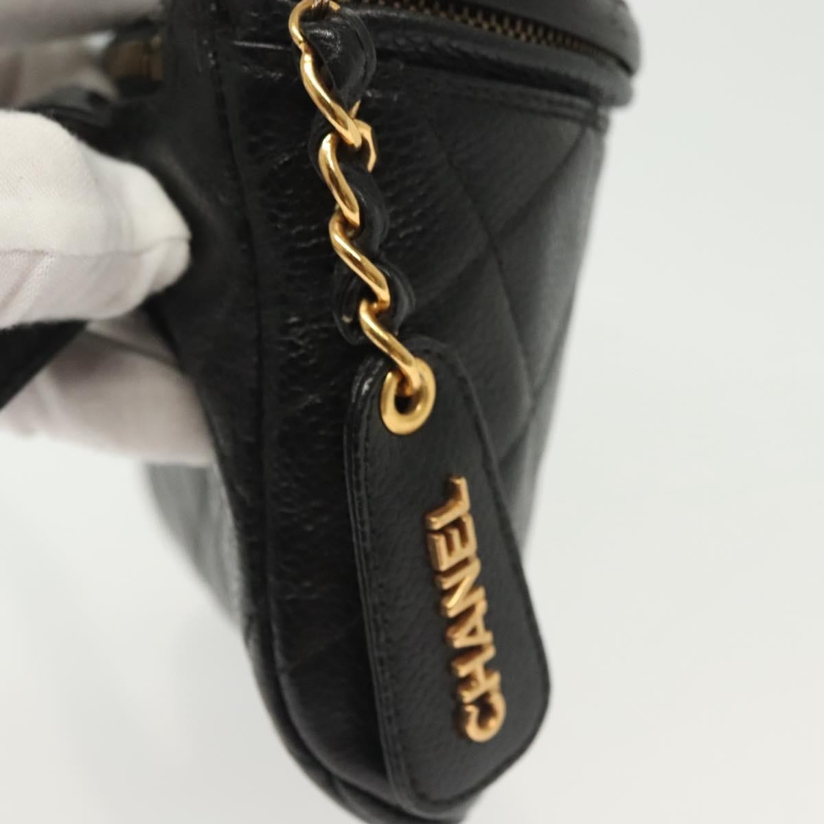 Chanel Vintage Zip Belt Bag Quilted Caviar Black Leather Clutche & Pouche Bag (Pre-Owned)