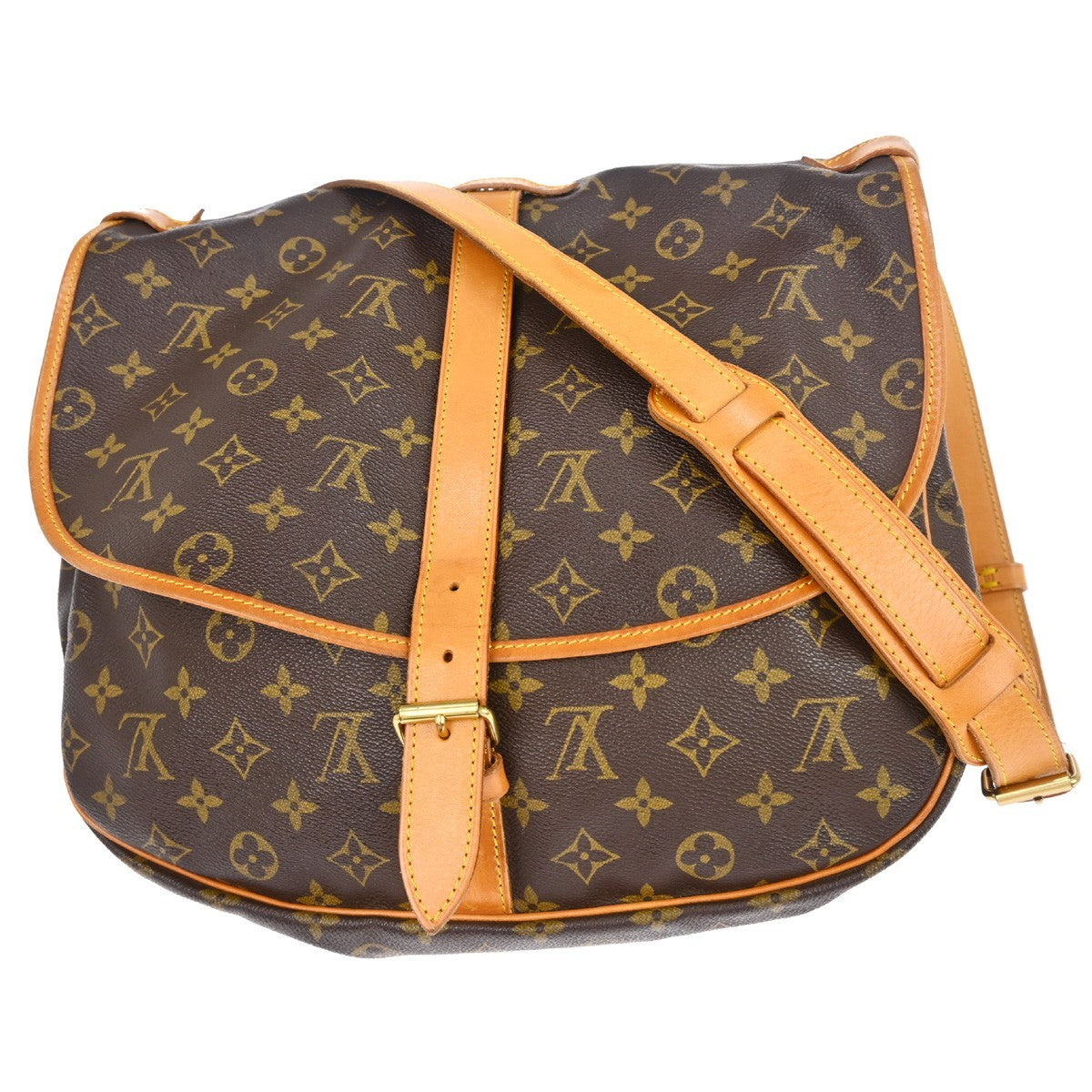 Louis Vuitton Saumur Handbag Monogram Canvas Brown Canvas Shoulder Bag Bag (Pre-Owned)