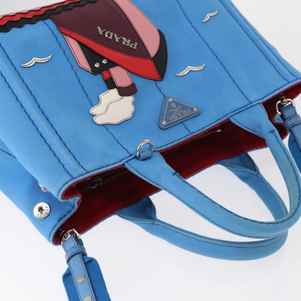 Prada Canapa Convertible Tote Canvas With Applique Blue Canvas Tote Bag Bag (Pre-Owned)