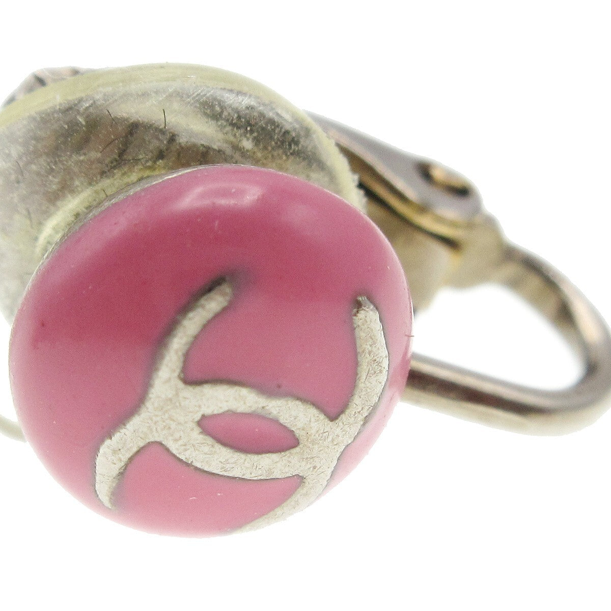 Chanel Cc Round Clip-On Earrings Enamel With Metal Pink Plastic Earrings Jewelry (Pre-Owned)
