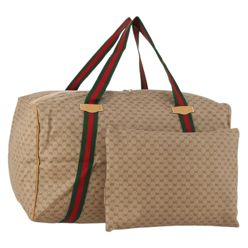 Gucci Web Trim Weekend Duffle Bag Gg Coated Canvas Beige Canvas Travel Bag Bag (Pre-Owned)