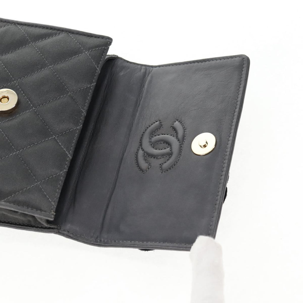 Chanel Vintage Camellia Flap Bag Satin Gray Satin Clutche & Pouche Bag (Pre-Owned)