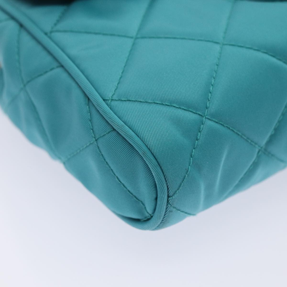 Prada Pushlock Chain Flap Bag Quilted Tessuto Turquoise Nylon Shoulder Bag Bag (Pre-Owned)