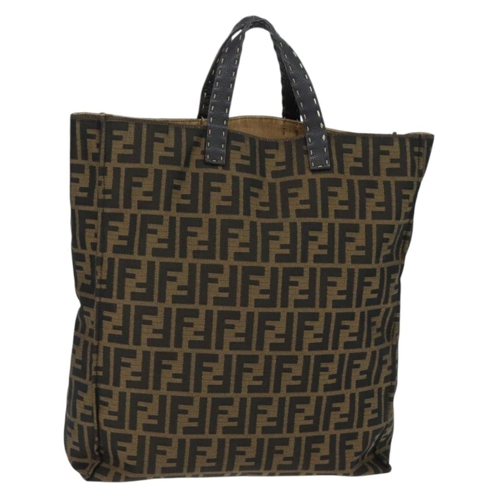 Fendi Open Shopping Tote Zucca Canvas Brown Canvas Tote Bag Bag (Pre-Owned)