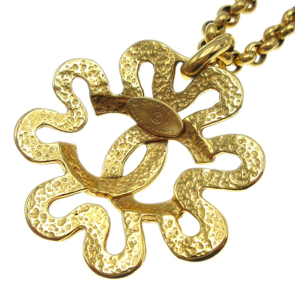 Chanel Cc Flower Pendant Necklace Metal Gold Gold_Plated Necklace Jewelry (Pre-Owned)