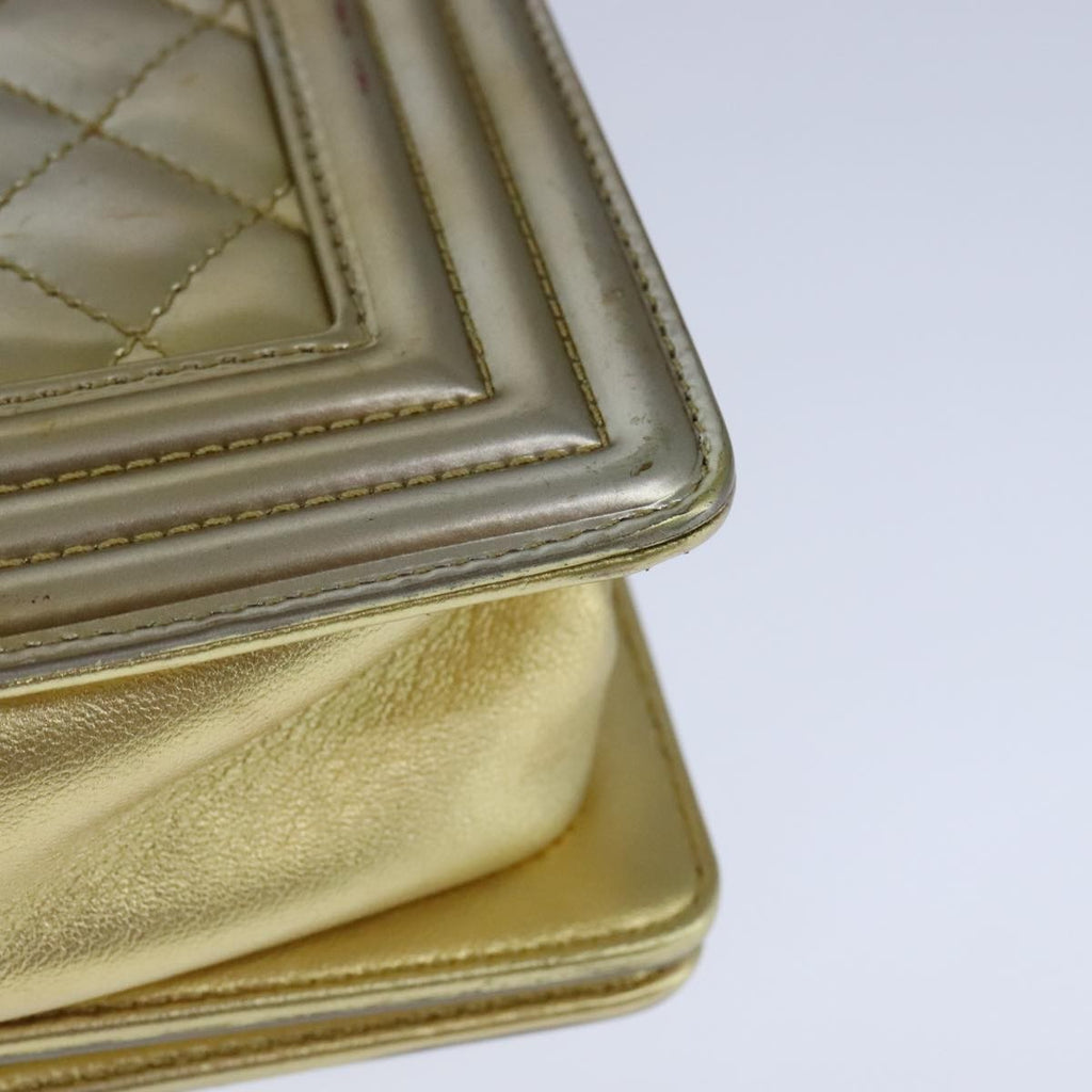 Chanel Boy Flap Bag Quilted Patent Gold Patent_Leather Shoulder Bag Bag (Pre-Owned)