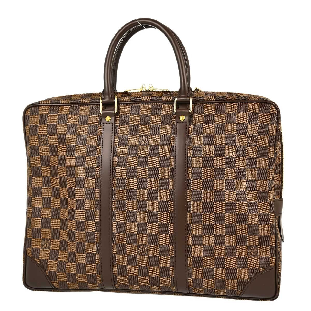 Louis Vuitton Porte-Documents Voyage Briefcase Damier Brown Canvas Briefcase Bag (Pre-Owned)