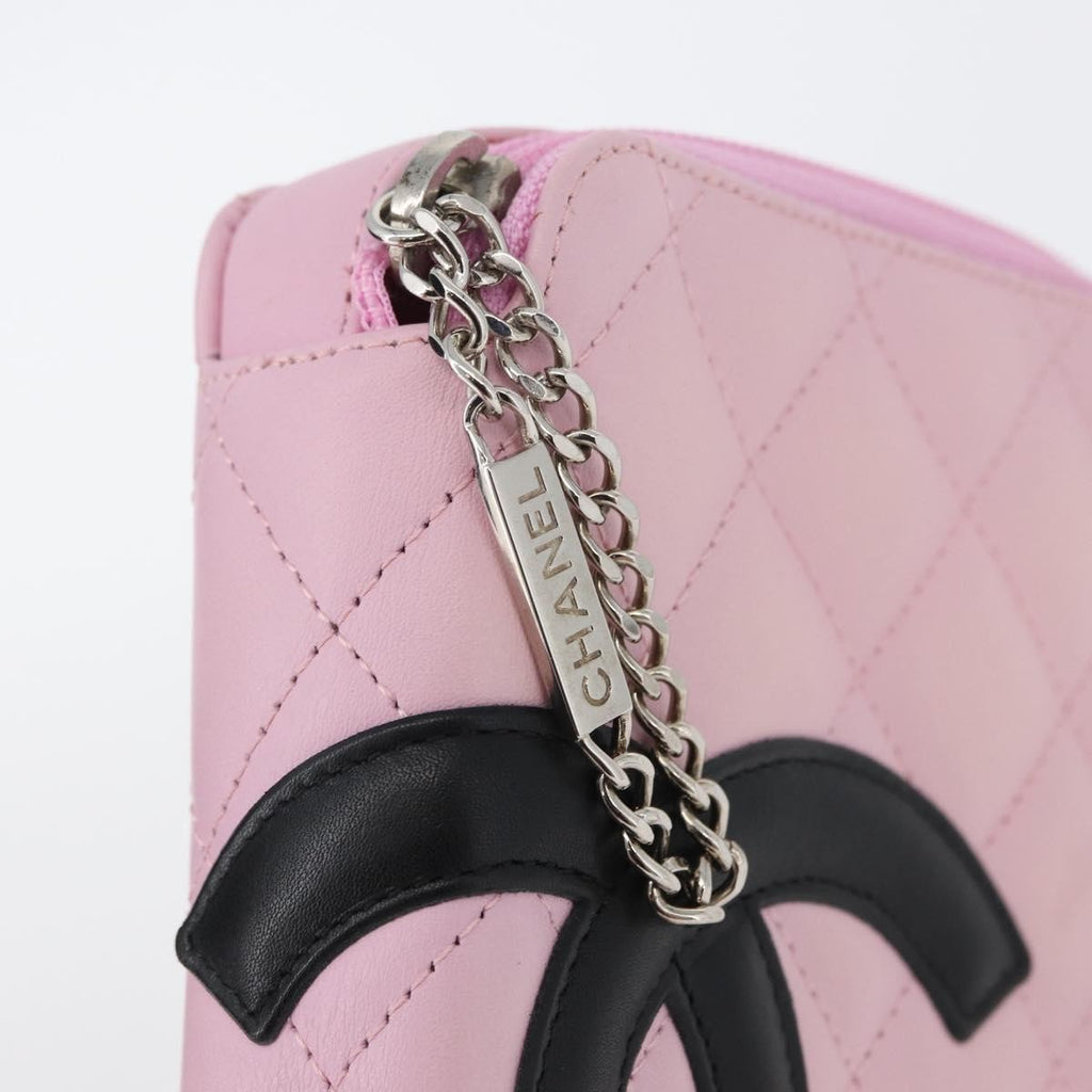 Chanel Cambon Zip Around Cosmetic Case Quilted Leather Pink Leather Wallets Accessory (Pre-Owned)