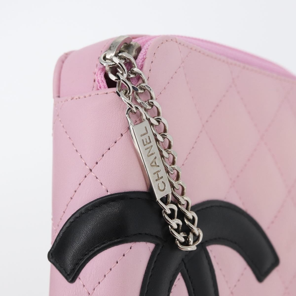 Chanel Cambon Zip Around Cosmetic Case Quilted Leather Pink Leather Wallets Accessory (Pre-Owned)